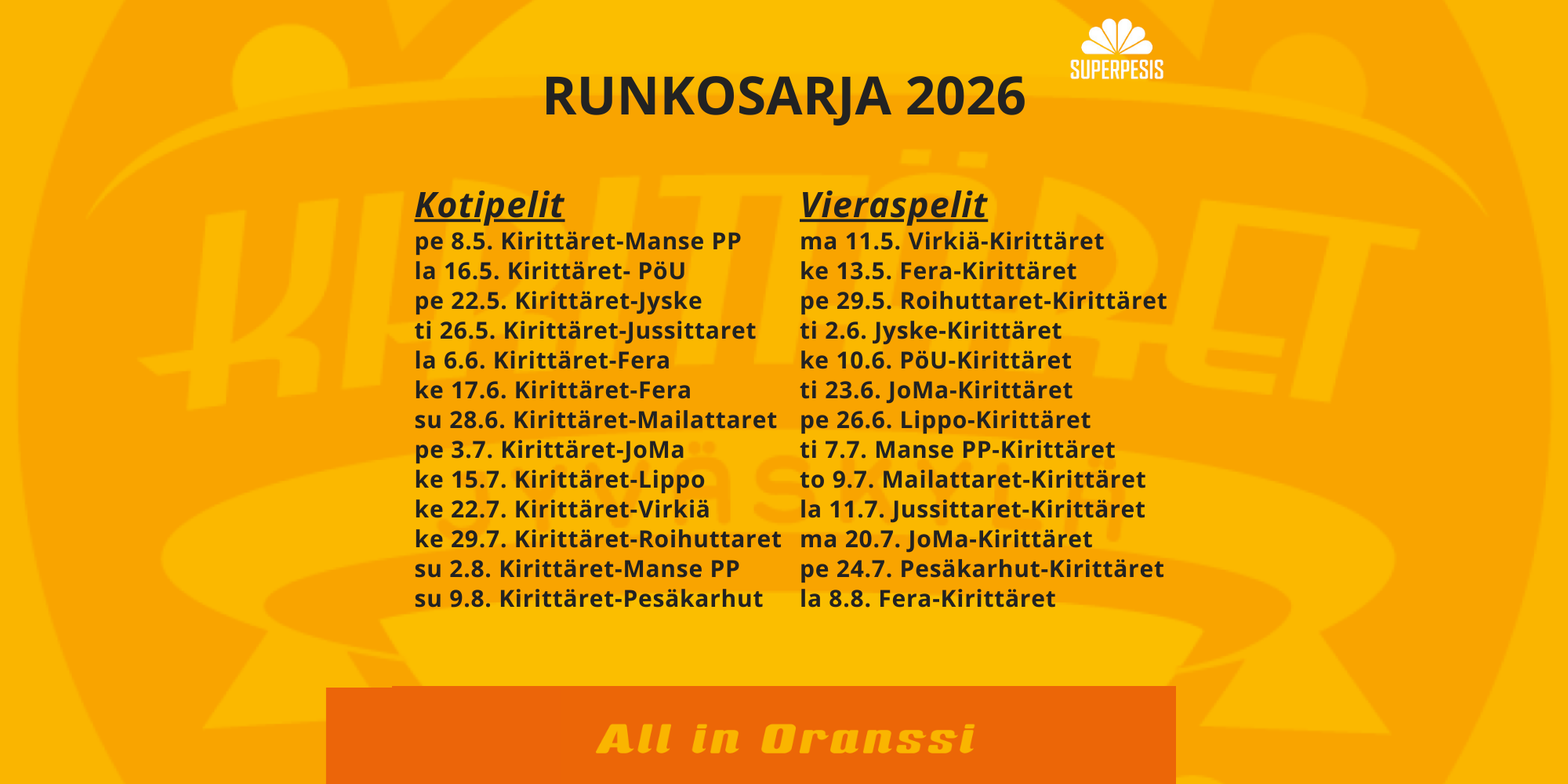 Laita päivämäärät kalenteriin ja tule mukaan kaudelle 2026!